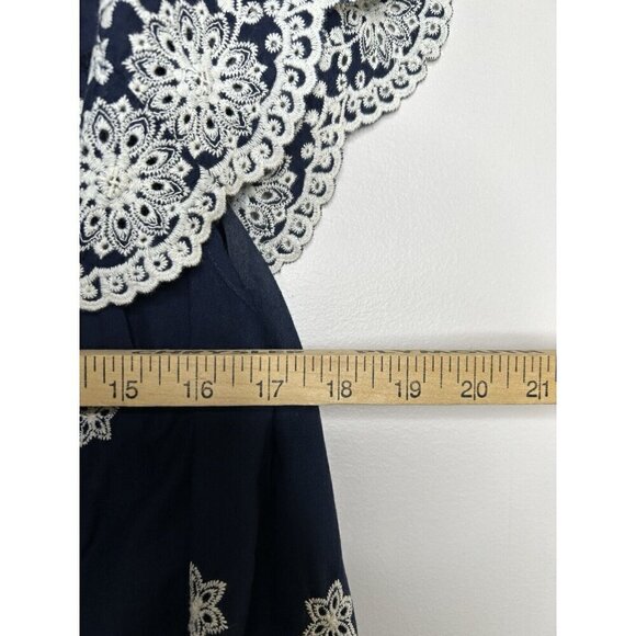 Maurice Navy Ruffle Eilet Lace Embroidered Off Shoulder Blouse Boho Size 2 - Picture 8 of 10